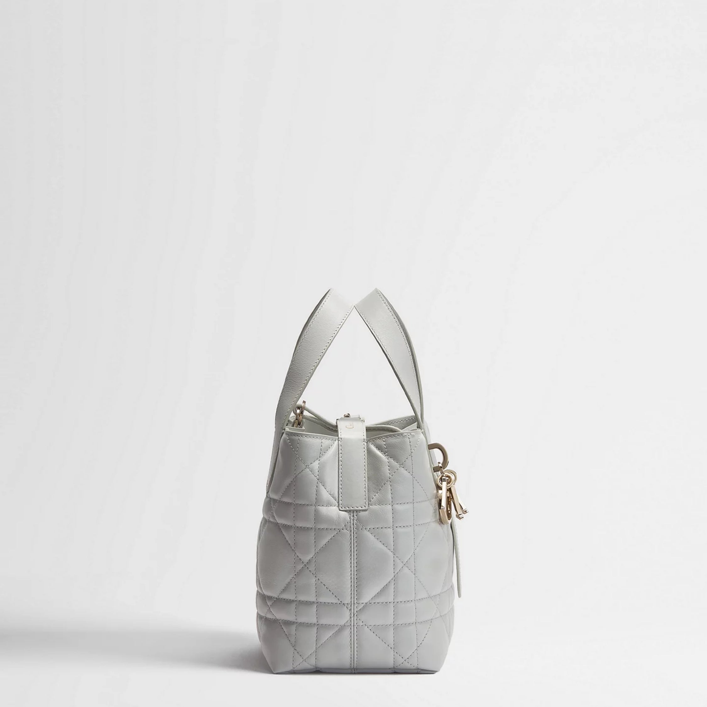 Small Dior Toujours Vertical Tote Bag Gris Pietro Macrocannage Calfskin