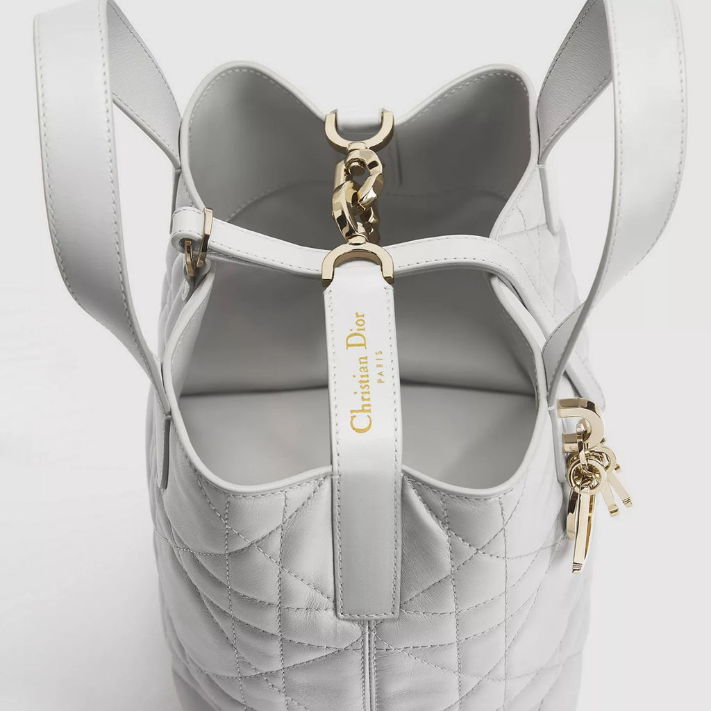 Small Dior Toujours Vertical Tote Bag Gris Pietro Macrocannage Calfskin