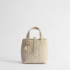 Small Dior Toujours Vertical Tote Bag Craie Macrocannage Calfskin