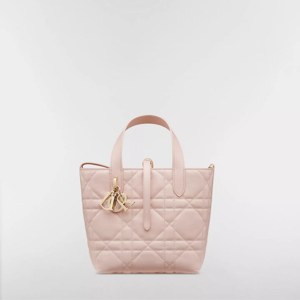 Small Dior Toujours Vertical Tote Bag Powder Pink Macrocannage Calfskin