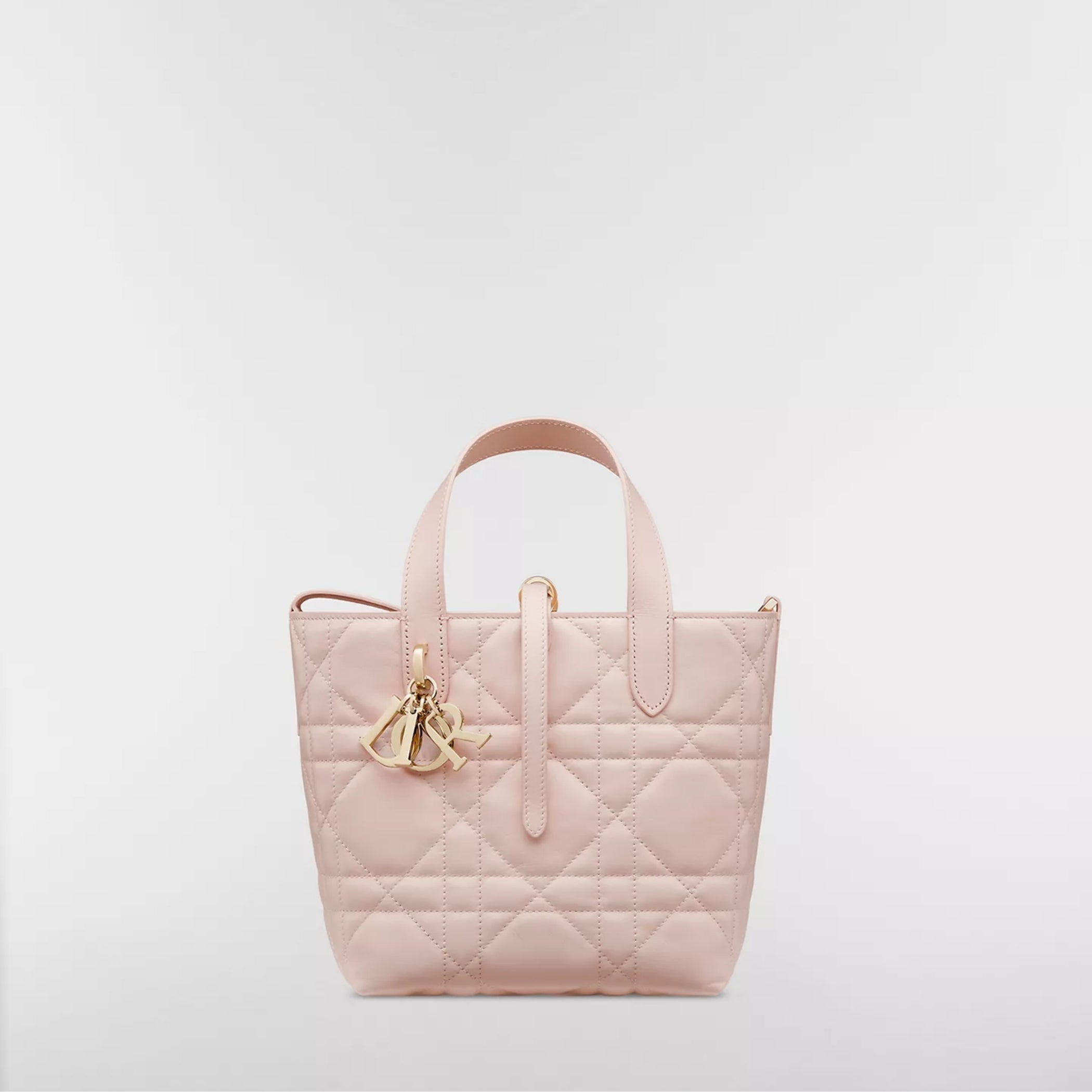 Small Dior Toujours Vertical Tote Bag Powder Pink Macrocannage Calfskin