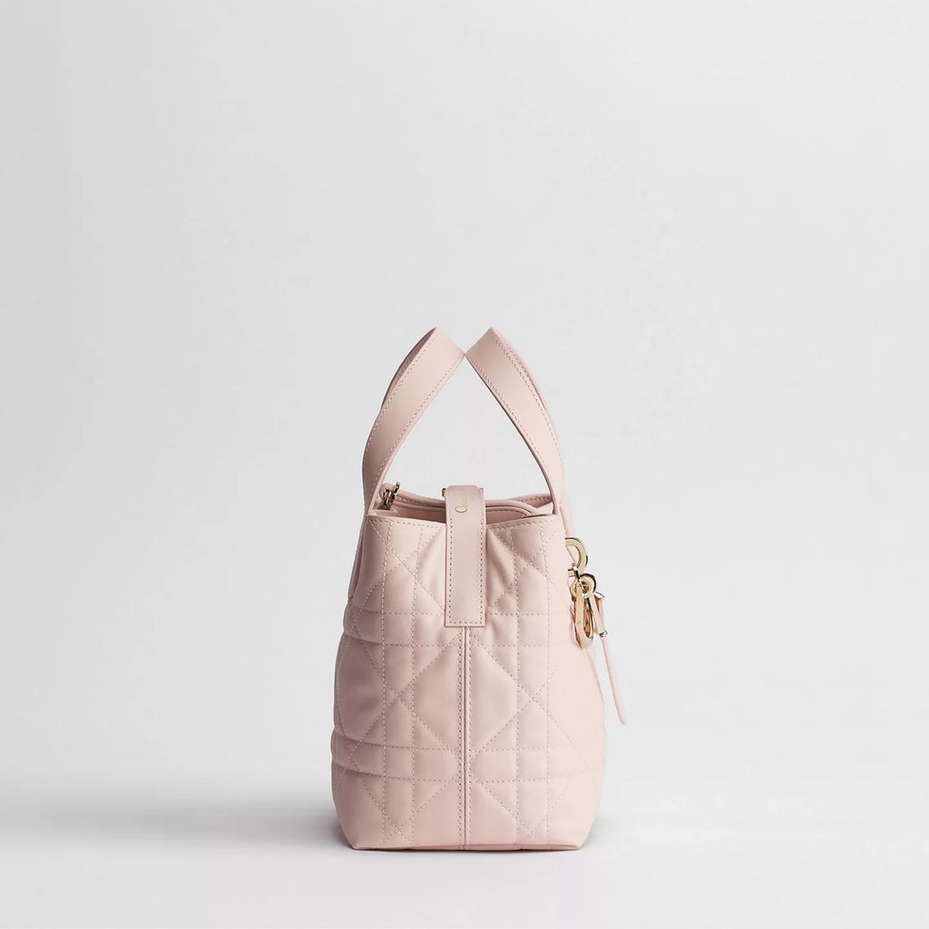 Small Dior Toujours Vertical Tote Bag Powder Pink Macrocannage Calfskin
