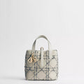Small Dior Toujours Vertical Tote Bag White and Blue Macrocannage Cotton Bouclé