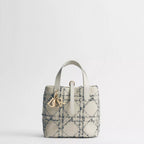 Small Dior Toujours Vertical Tote Bag White and Blue Macrocannage Cotton Bouclé