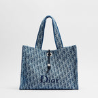 Dioriviera Medium Spongy Book Tote Blue Spongy Dior Oblique Fabric