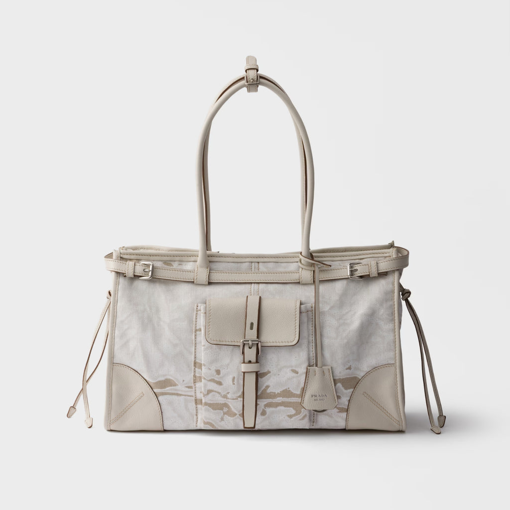 Prada Bonnie large printed linen and leather handbag