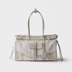 Prada Bonnie large printed linen and leather handbag