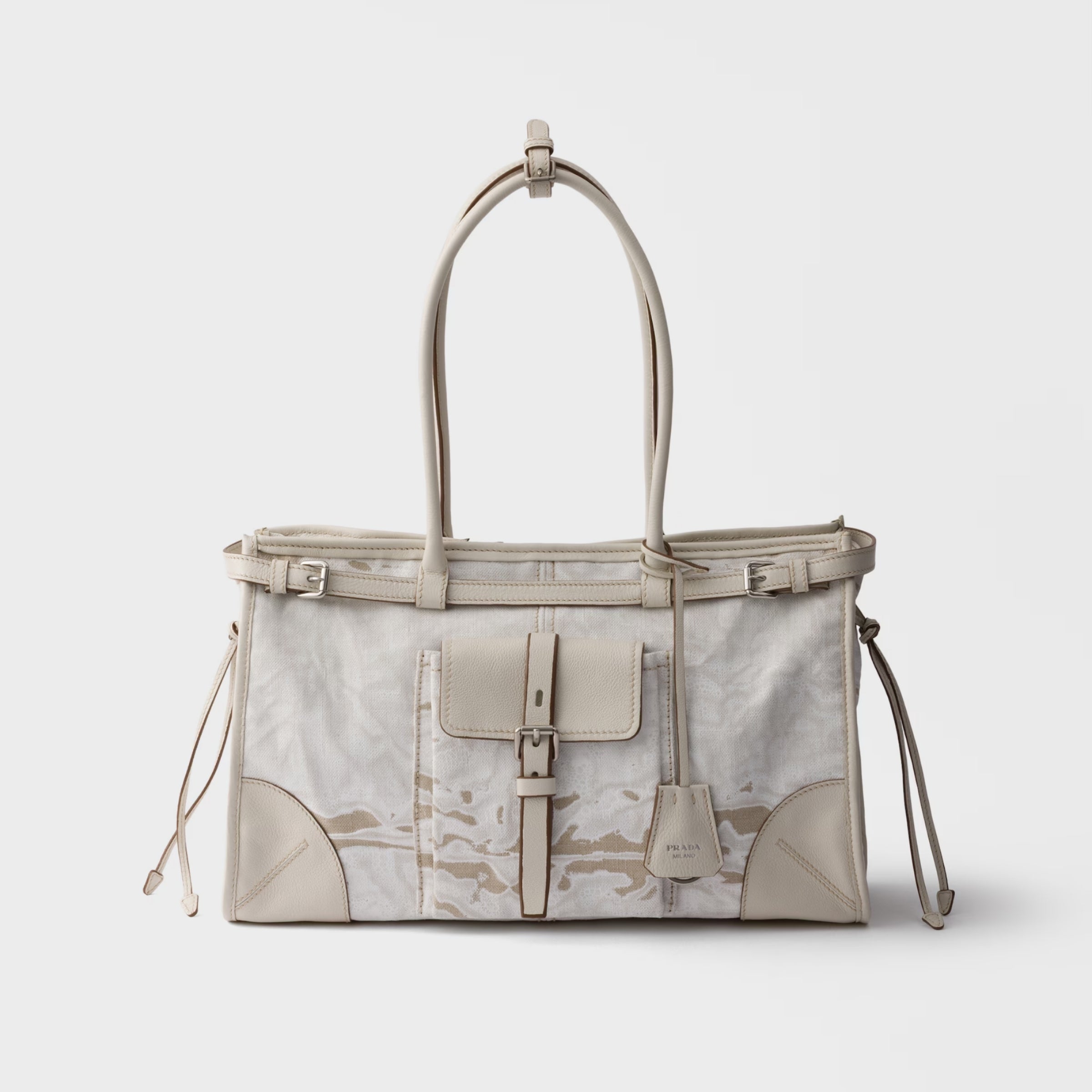 Prada Bonnie large printed linen and leather handbag