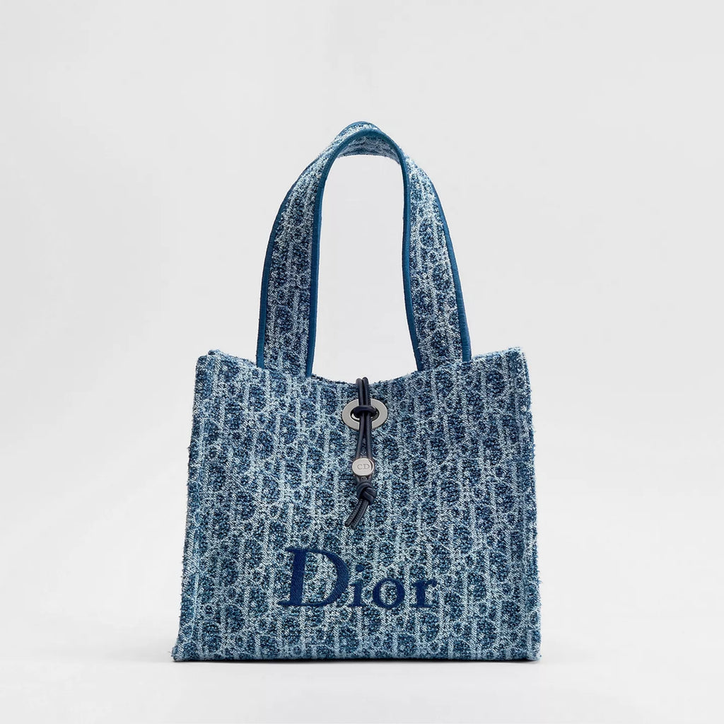 Dioriviera Small Spongy Book Tote Blue Spongy Dior Oblique Fabric