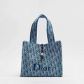 Dioriviera Small Spongy Book Tote Blue Spongy Dior Oblique Fabric