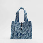 Dioriviera Small Spongy Book Tote Blue Spongy Dior Oblique Fabric
