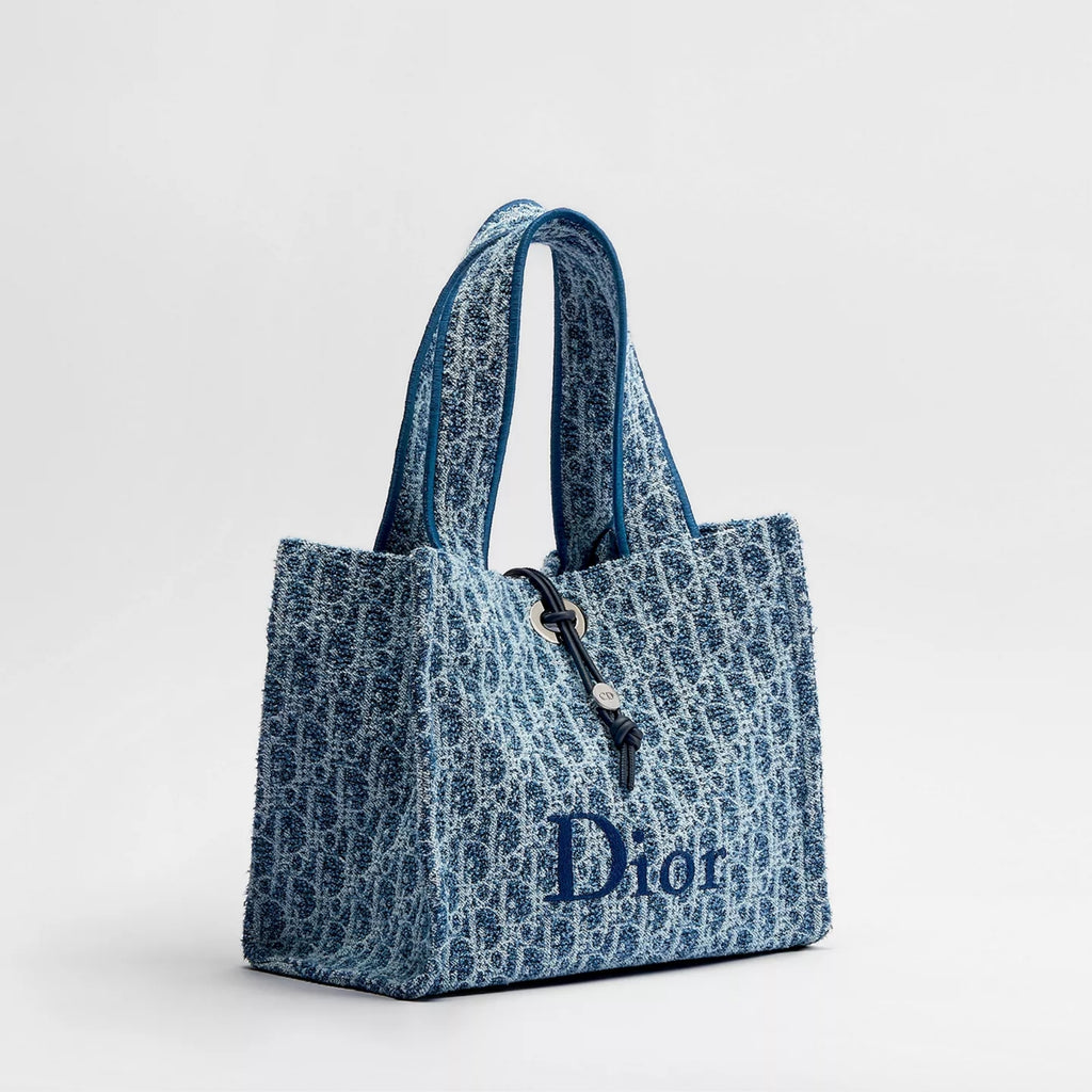 Dioriviera Small Spongy Book Tote Blue Spongy Dior Oblique Fabric