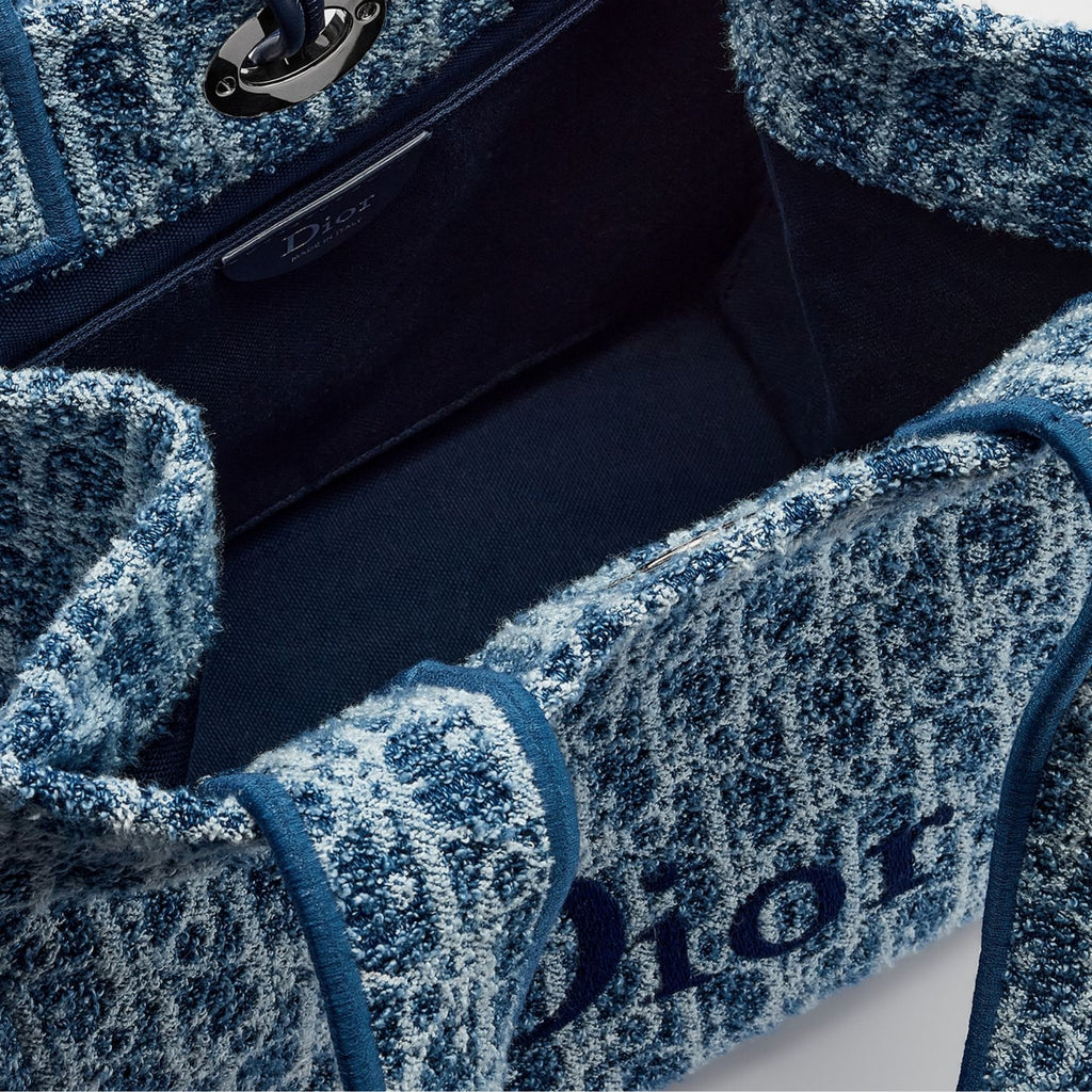 Dioriviera Small Spongy Book Tote Blue Spongy Dior Oblique Fabric