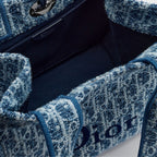 Dioriviera Small Spongy Book Tote Blue Spongy Dior Oblique Fabric