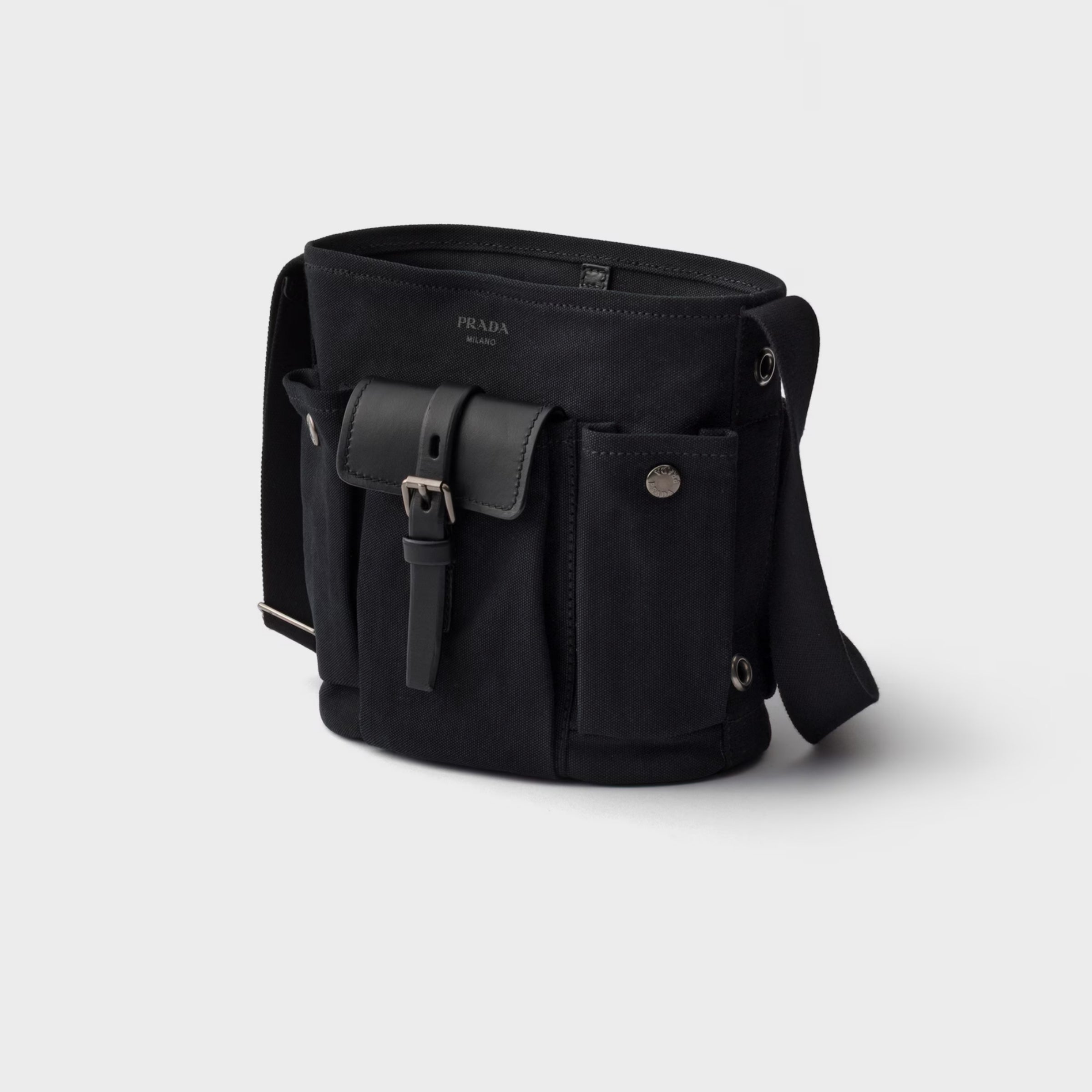 Prada Route mini canvas and leather bucket bag