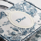Medium Dior Book Tote with Strap Blue Toile de Jouy Floral Garden Embroidery and White Dior Médaillon