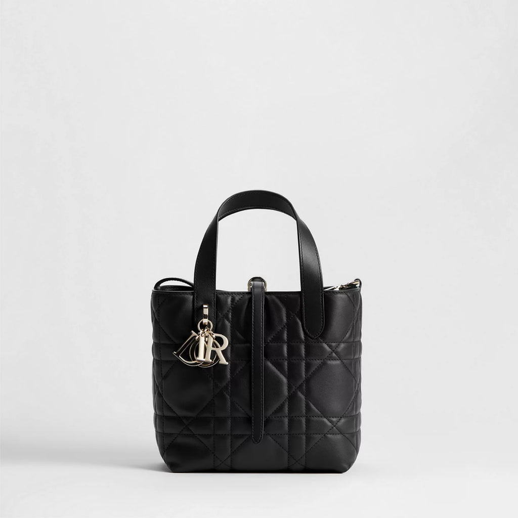 Small Dior Toujours Vertical Tote Bag Black Macrocannage Calfskin