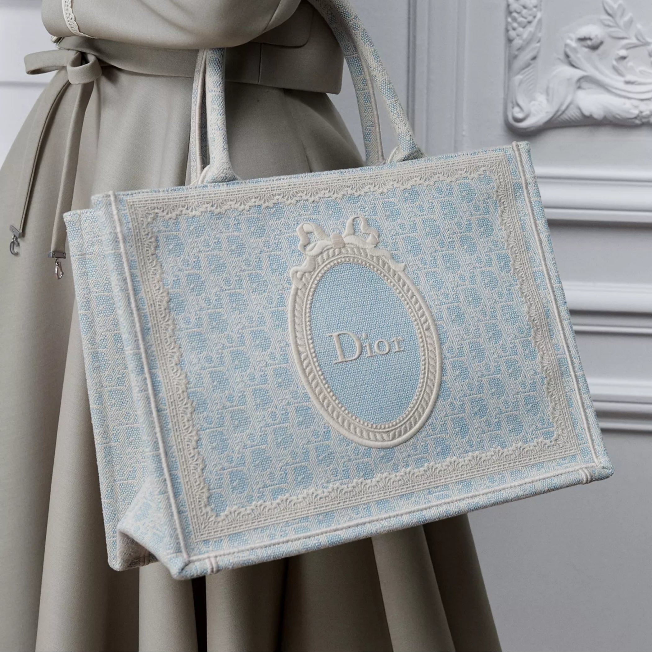 Céleste Blue Dior Oblique Washed Embroidery and Ecru Dior Médaillon