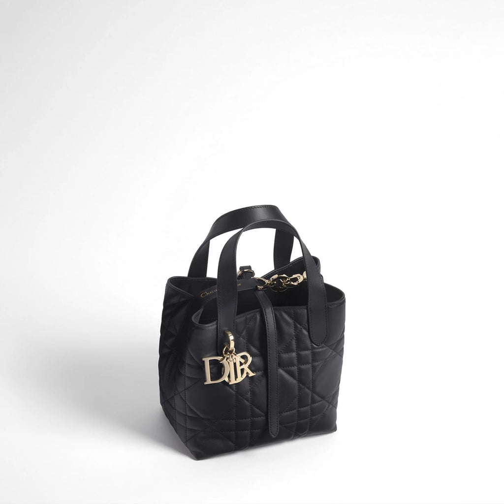 Small Dior Toujours Vertical Tote Bag Black Macrocannage Calfskin