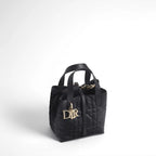 Small Dior Toujours Vertical Tote Bag Black Macrocannage Calfskin