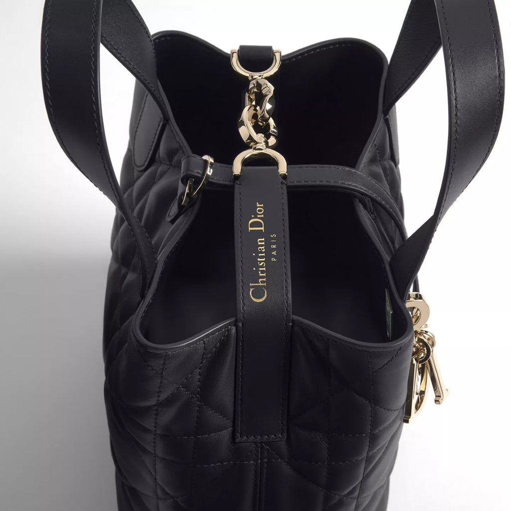 Small Dior Toujours Vertical Tote Bag Black Macrocannage Calfskin
