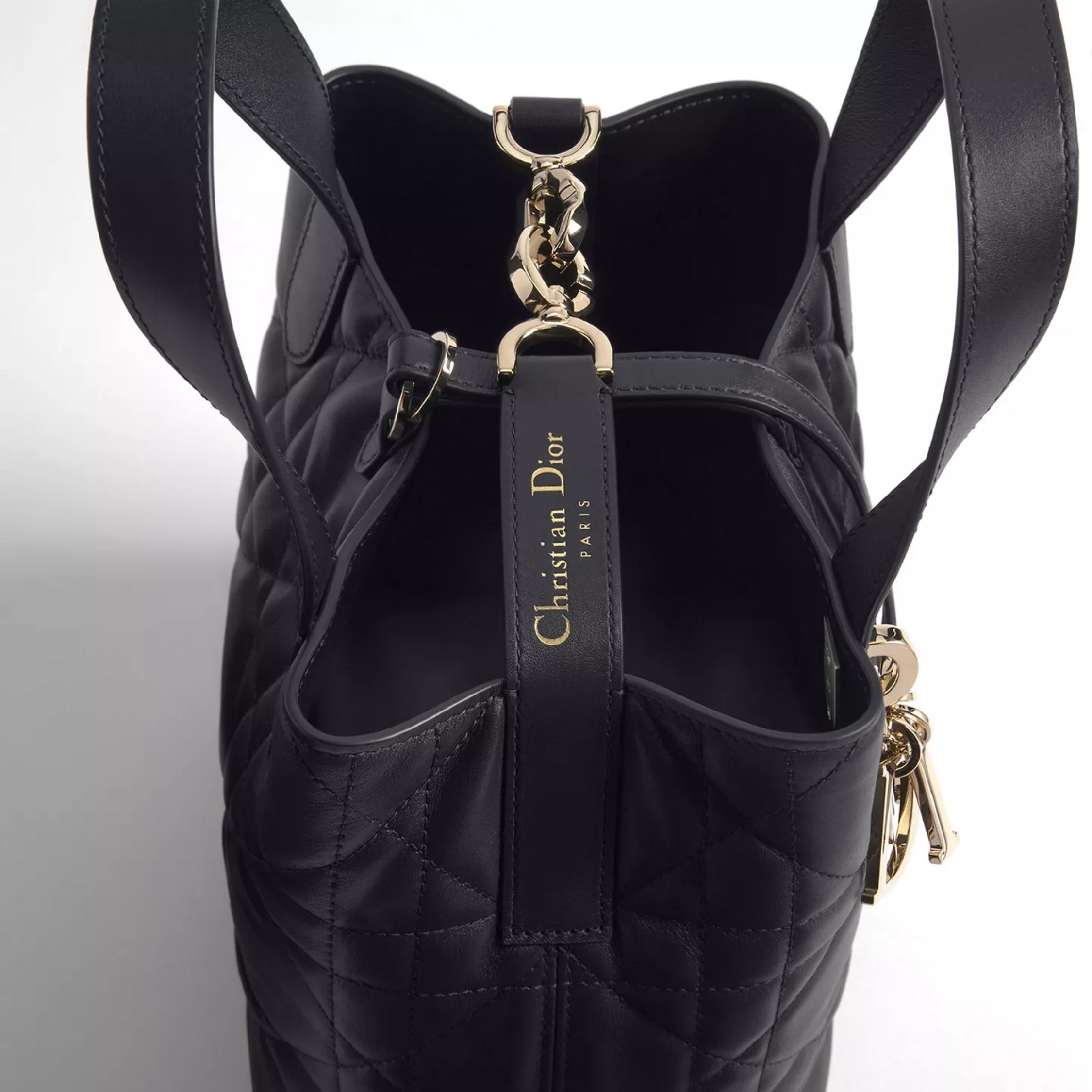 Small Dior Toujours Vertical Tote Bag Black Macrocannage Calfskin