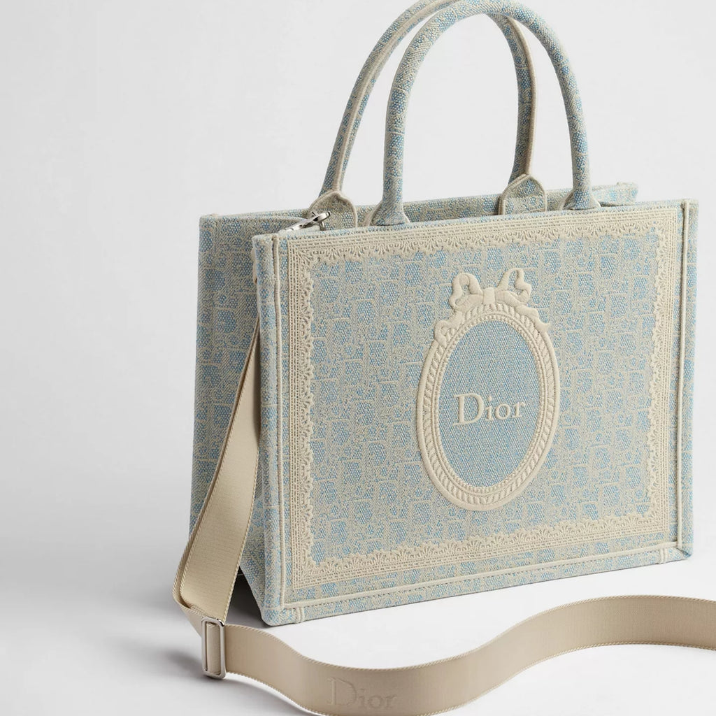 Céleste Blue Dior Oblique Washed Embroidery and Ecru Dior Médaillon