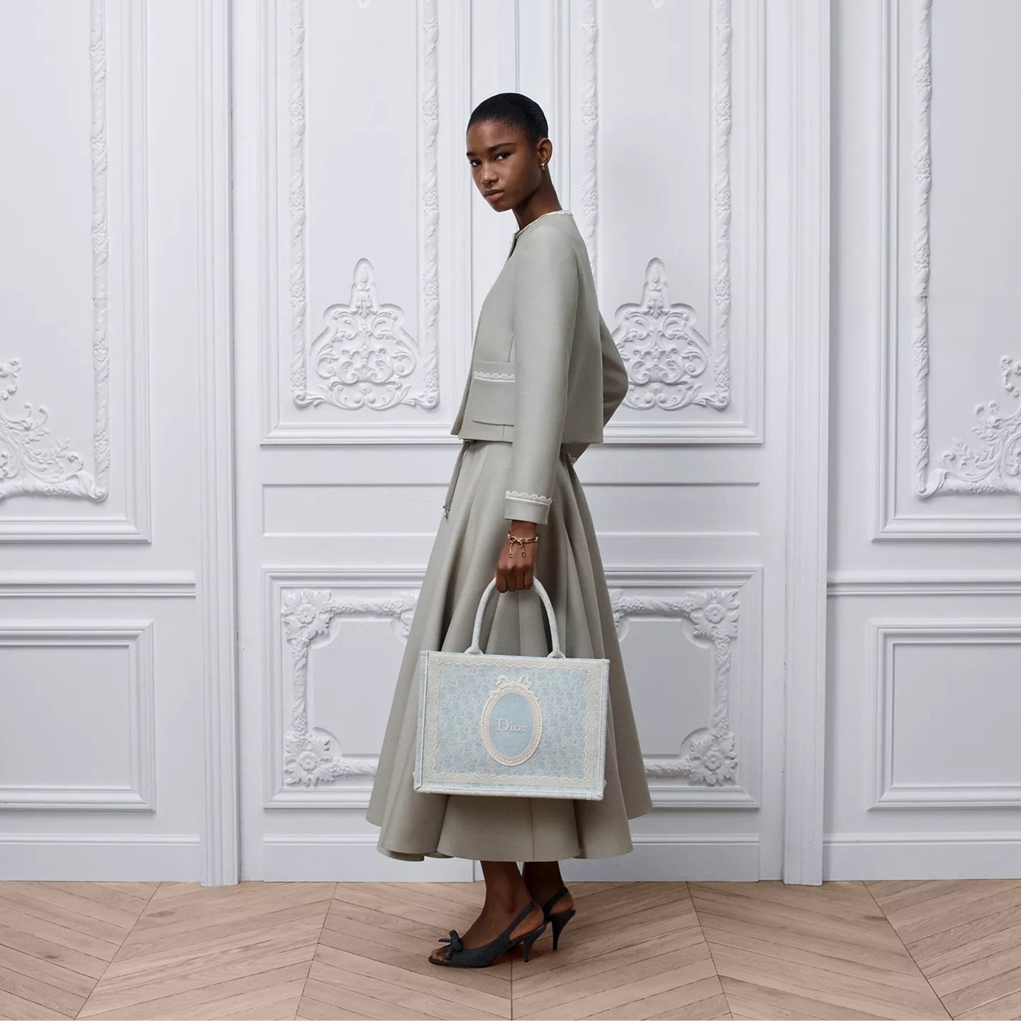 Céleste Blue Dior Oblique Washed Embroidery and Ecru Dior Médaillon