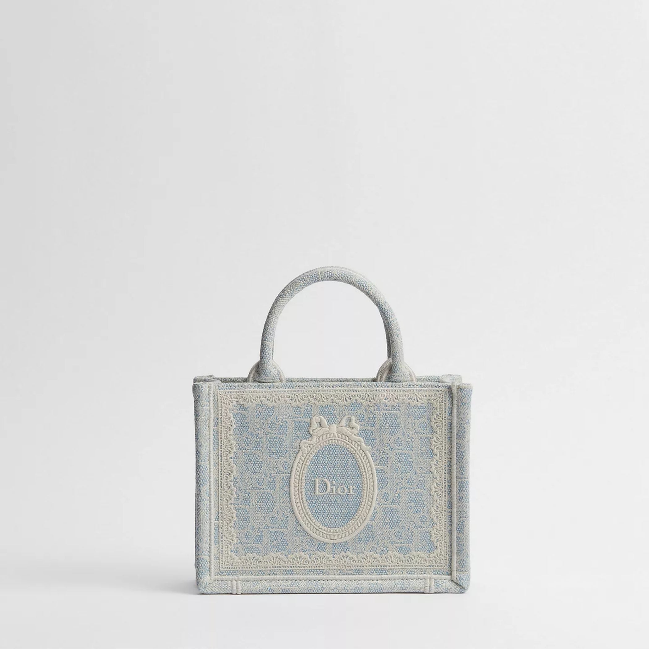 Mini Céleste Blue Dior Oblique Washed Embroidery and Ecru Dior Médaillon
