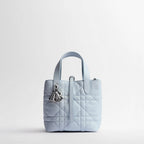 Small Dior Toujours Vertical Tote Bag Ice Blue Macrocannage Calfskin