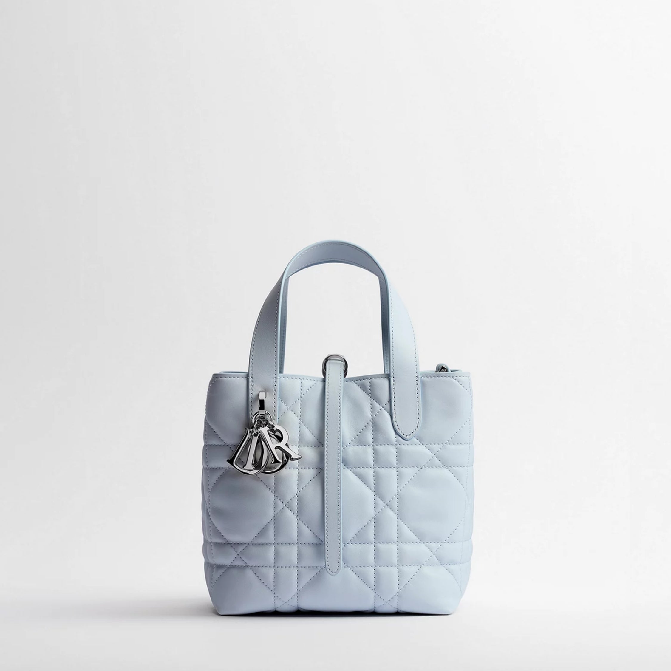 Small Dior Toujours Vertical Tote Bag Ice Blue Macrocannage Calfskin