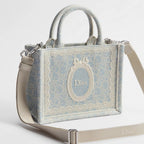 Mini Céleste Blue Dior Oblique Washed Embroidery and Ecru Dior Médaillon
