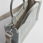 Mini Céleste Blue Dior Oblique Washed Embroidery and Ecru Dior Médaillon