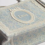 Mini Céleste Blue Dior Oblique Washed Embroidery and Ecru Dior Médaillon