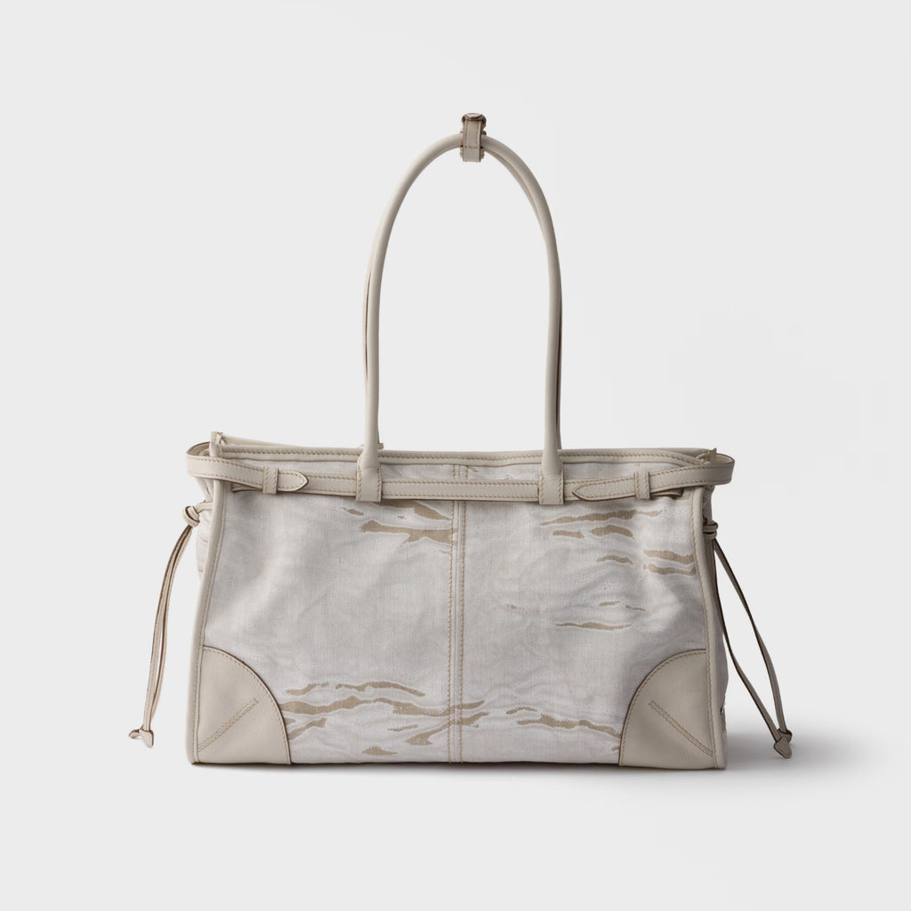 Prada Bonnie large printed linen and leather handbag