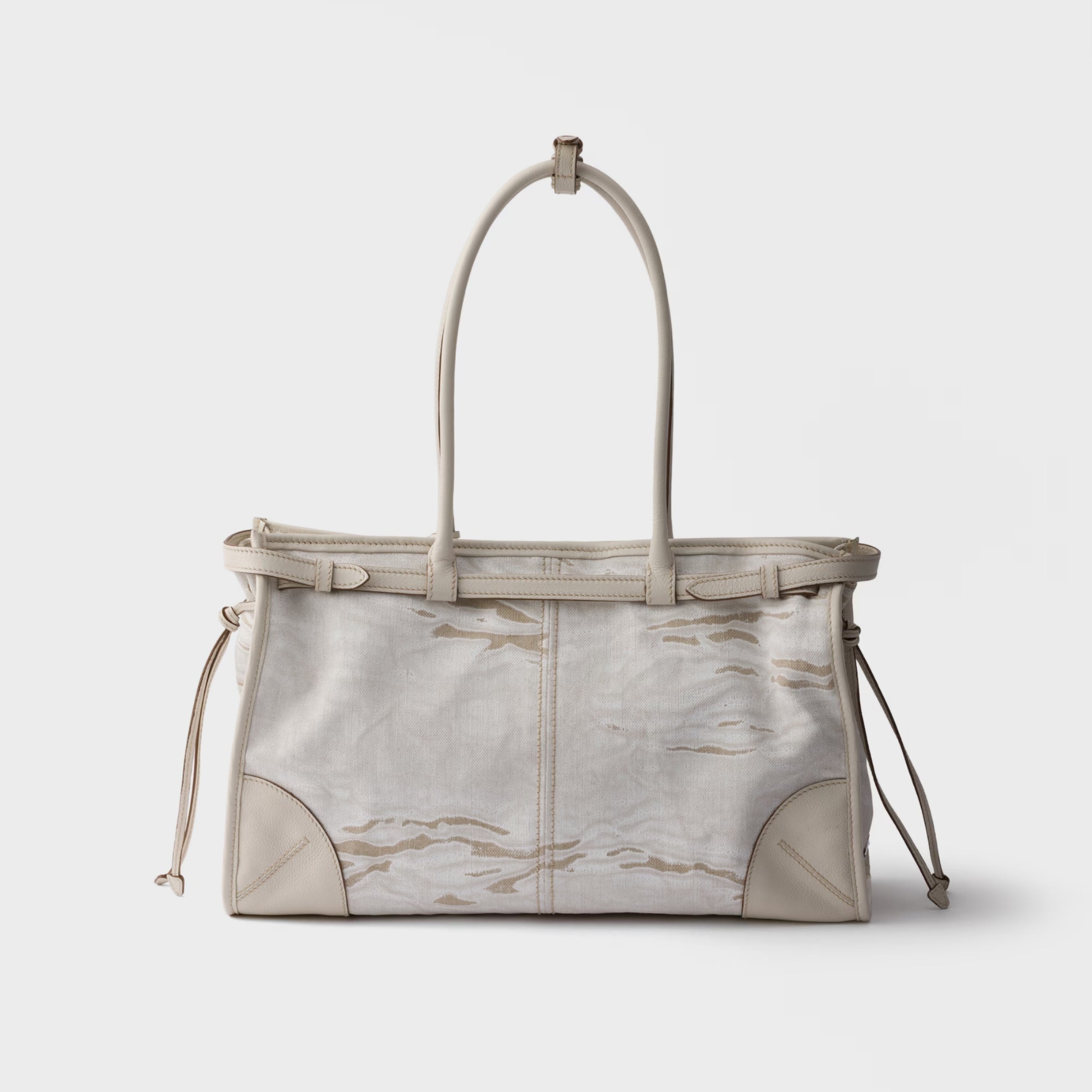 Prada Bonnie large printed linen and leather handbag