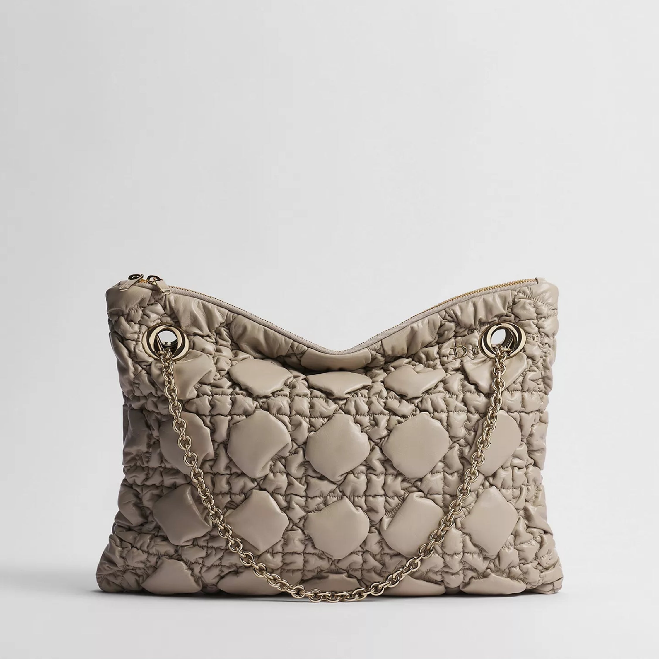 Medium Dior Crunchy Bag. Sand-Colored Puffy Macrocannage Calfskin